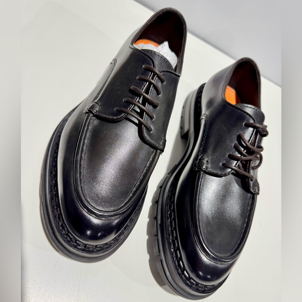 Santoni Black Leather Oxfords Sleek Formal Design